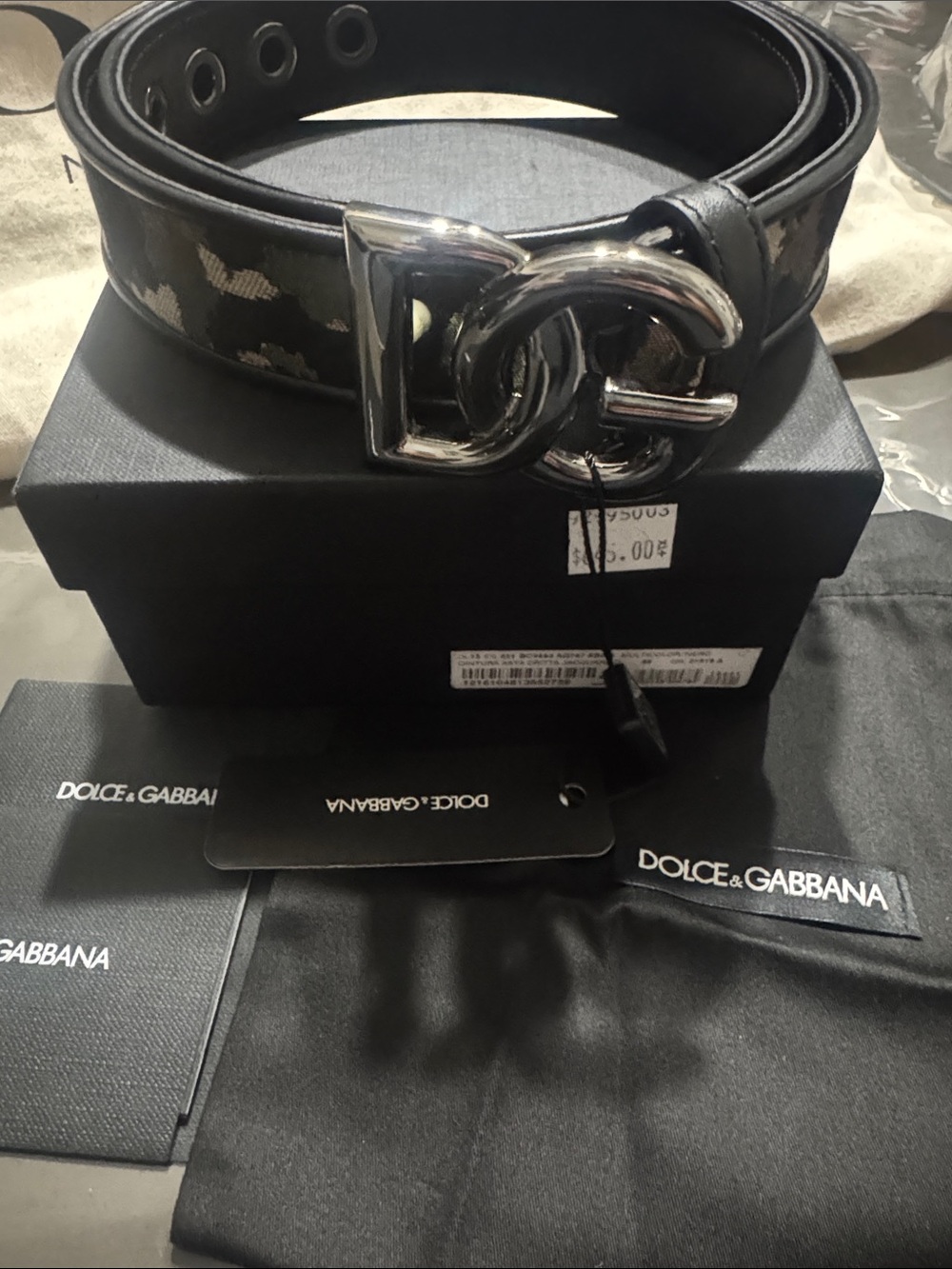 Dolce & Gabbana Black Leather Belt with Silver DG Interlock Buckle